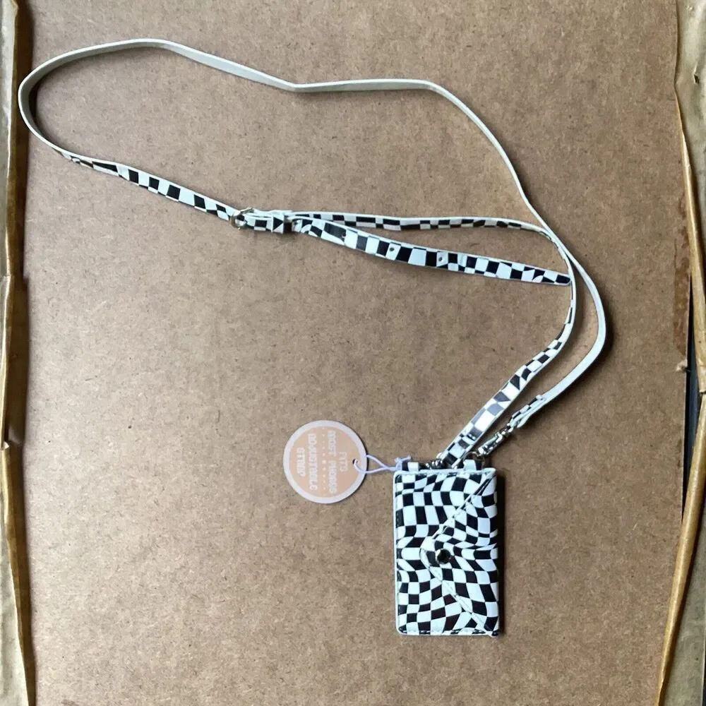 Urban Outfitters Black And White Geometric Patterned Card Holder With Strap NWT - Picture 1 of 5